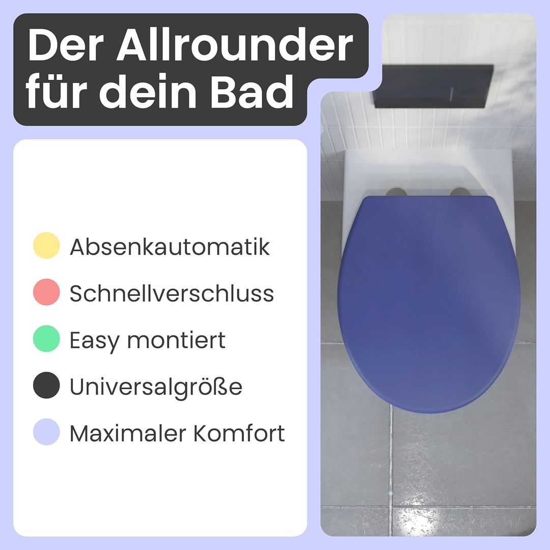 instmaier Helma | Toilettendeckel mit Absenkautomatik | Trendfarbe Indigo | Ovale Form | Toilettensi
