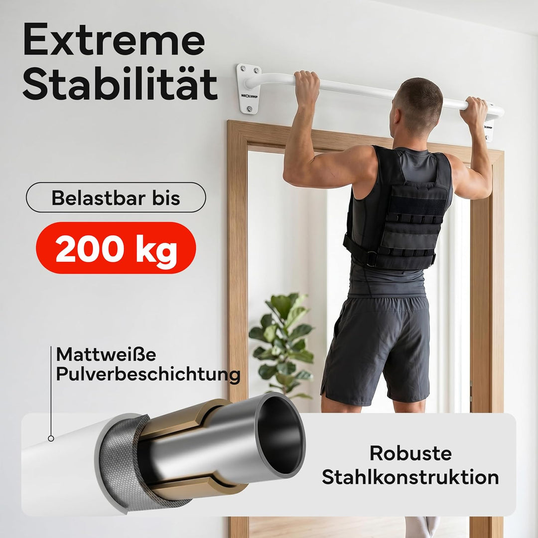 NEOLYMP Klimmzugstange Wandmontage bis 200kg – Stabile Pull Up Bar aus Premium Stahl für Home Gym, O