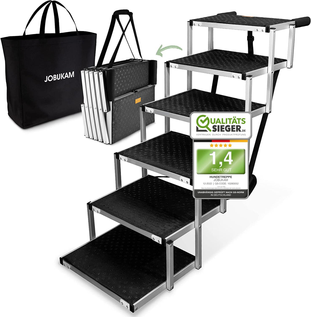 JOBUKAM Hundetreppe Auto 80cm - Extra Stabile 6 Stufen Hundeleiter bis 70kg - Faltbare Hundetreppe f