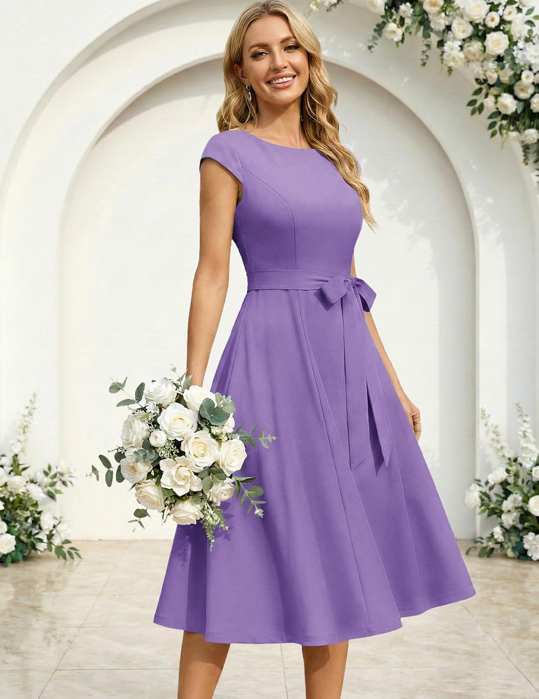 DRESSTELLS Damen Vintage Retro 1950er Cocktaikleid A-Line Swing Festlich Midilang Kleid Lavender M,