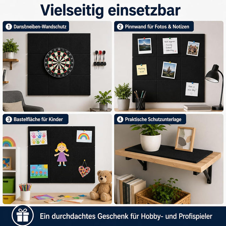 9 Stück Dart Wandschutz, 90 * 90 * 1.2cm Filz Dartboard Wandschutz, Wandumrandung für Dartscheibe, S
