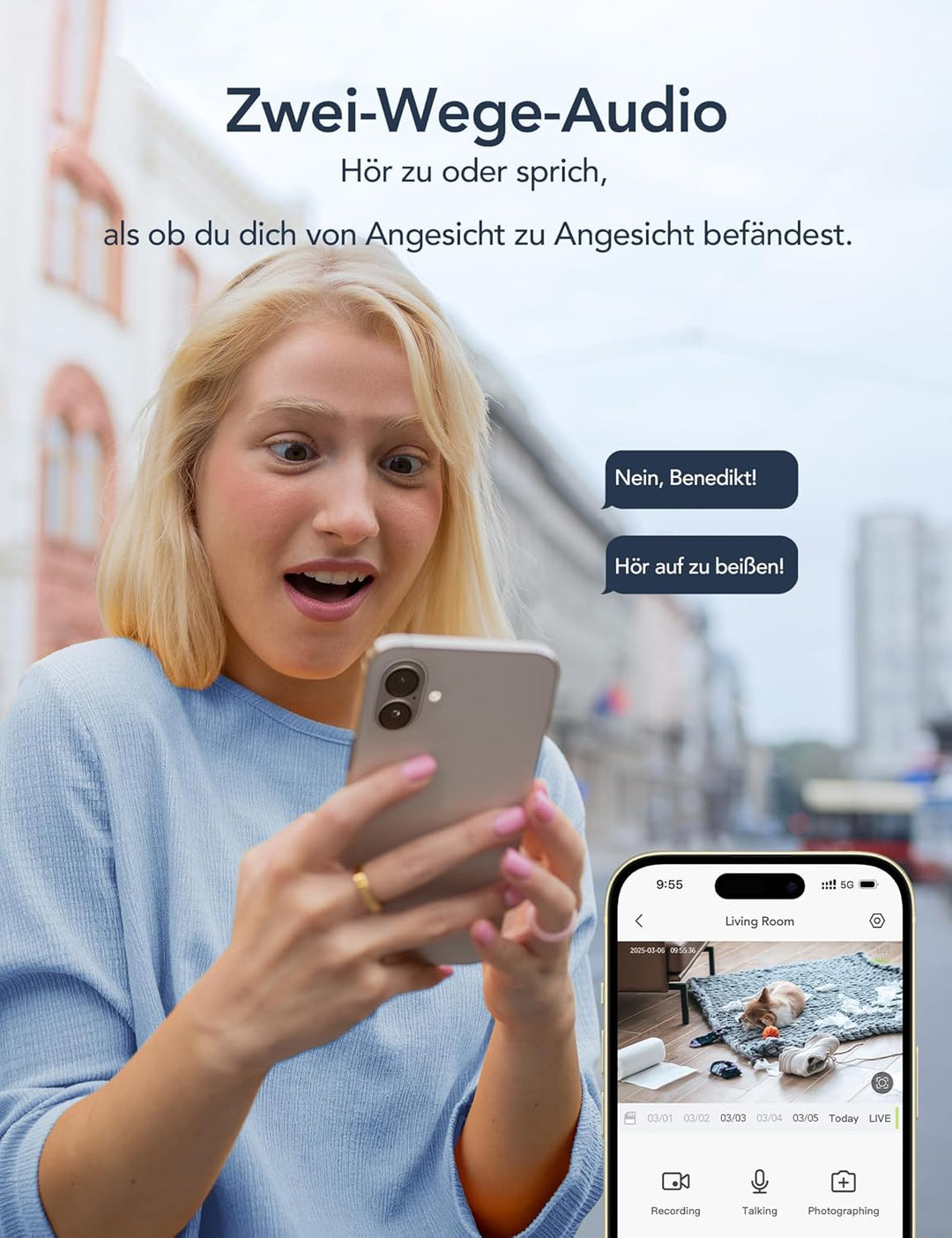 GNCC Überwachungskamera Innen - 2K Kamera Überwachung Innen, 360° WLANkamera Indoor Hundekamera mit