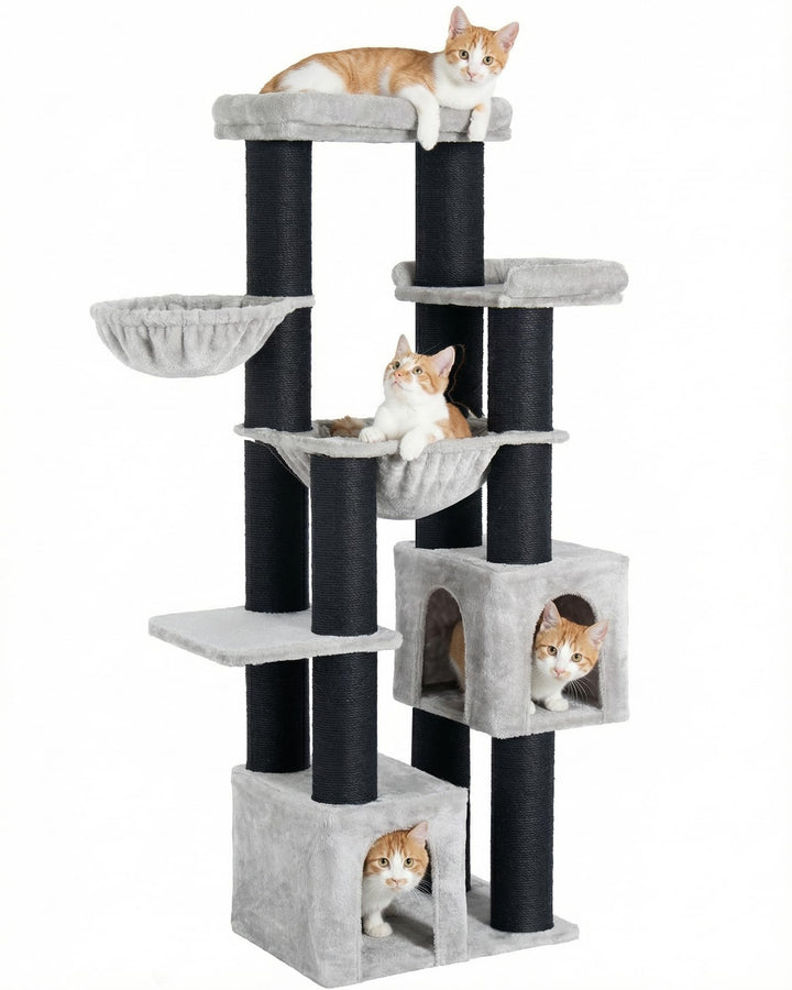 Kratzbaum Gross, 164cm Kratzbaum Grosse Katzen Stabil mit 11cm d Stämme, 2 Hängematte, 2 Plüschplatt