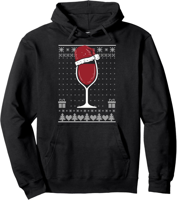 Rotwein Glas mit Weihnachtsmütze Weihnachten Ugly Christmas Pullover Hoodie
