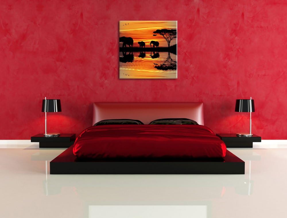 Pixxprint Afrika Elefant in Sonnenschein schwarz/weiss, Format: 70x70 auf Leinwand, 70x70