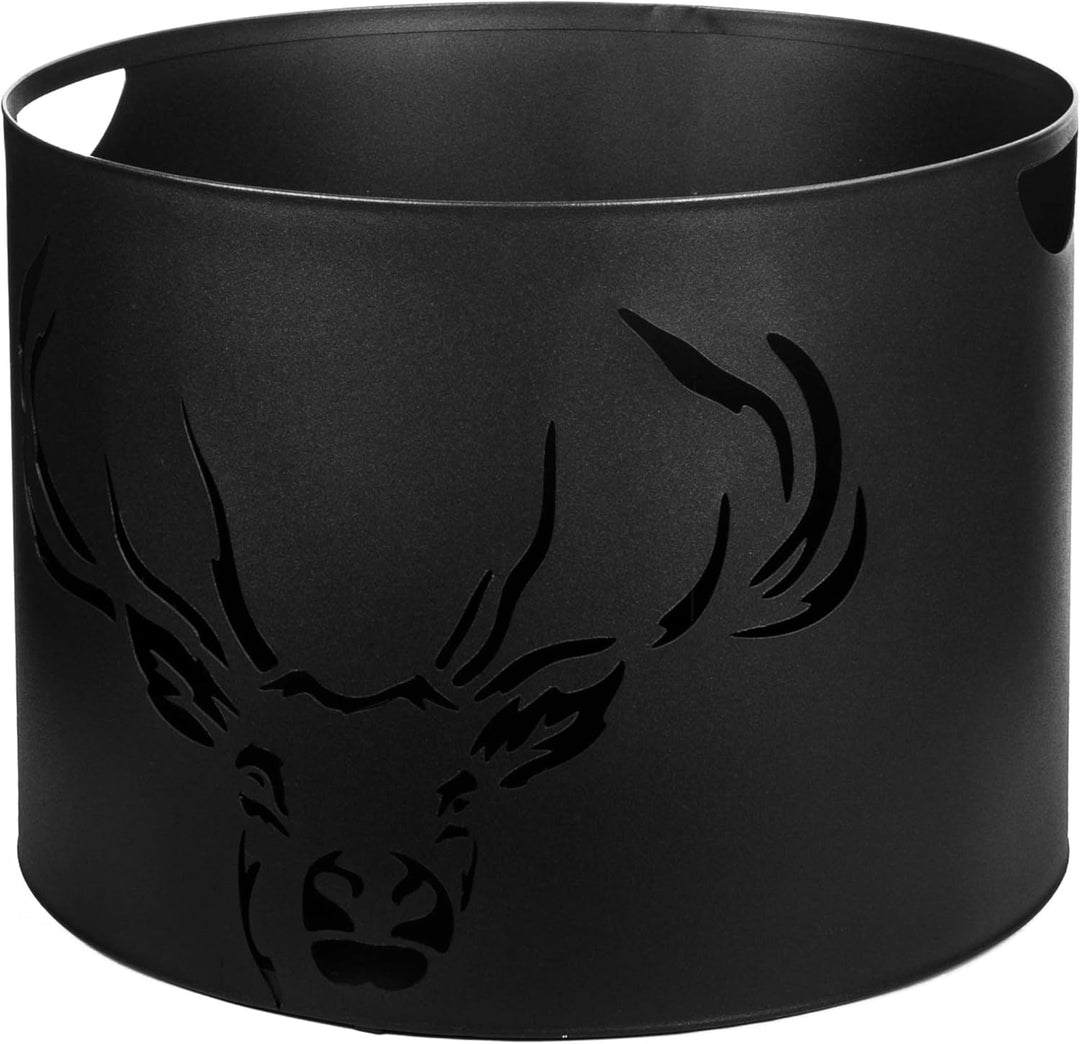 Kapaga – Kaminholzkorb – Metall Schwarz pulverbeschichtet – Holzträger mit Muster – Robuster Holzkor