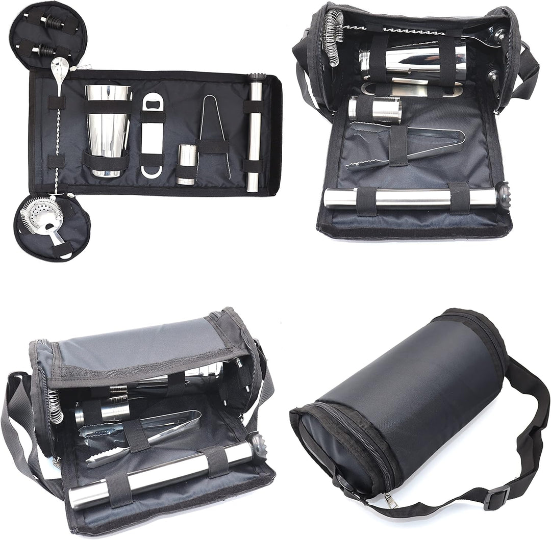 Barkoffer, Canvas, für Barkeeper, Cocktail-Set, Tasche, Mixologie, 9-teilig