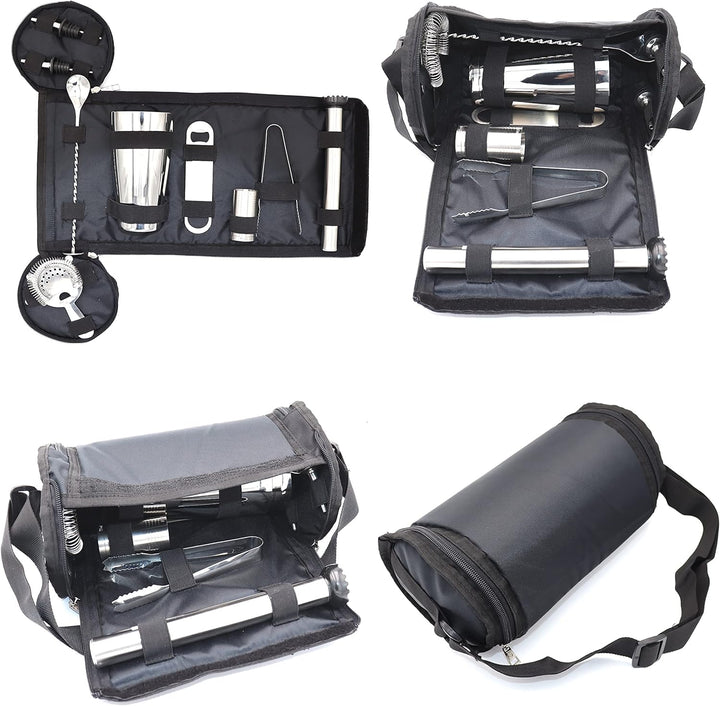 Barkoffer, Canvas, für Barkeeper, Cocktail-Set, Tasche, Mixologie, 9-teilig