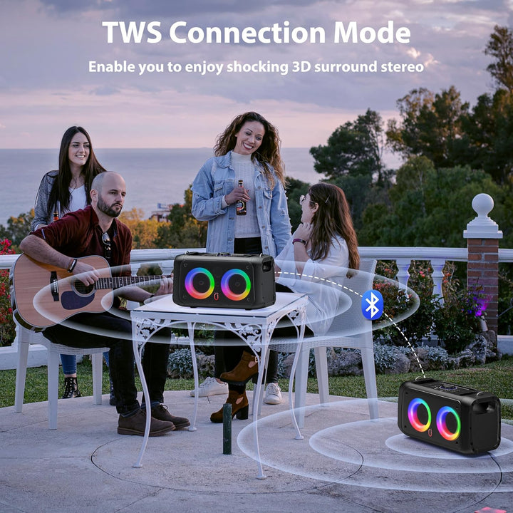 JYX Karaoke Anlage mit 2 Mikrofonen, Bluetooth Lautsprecher mit Licht, Tragbare Karaoke Maschine mit