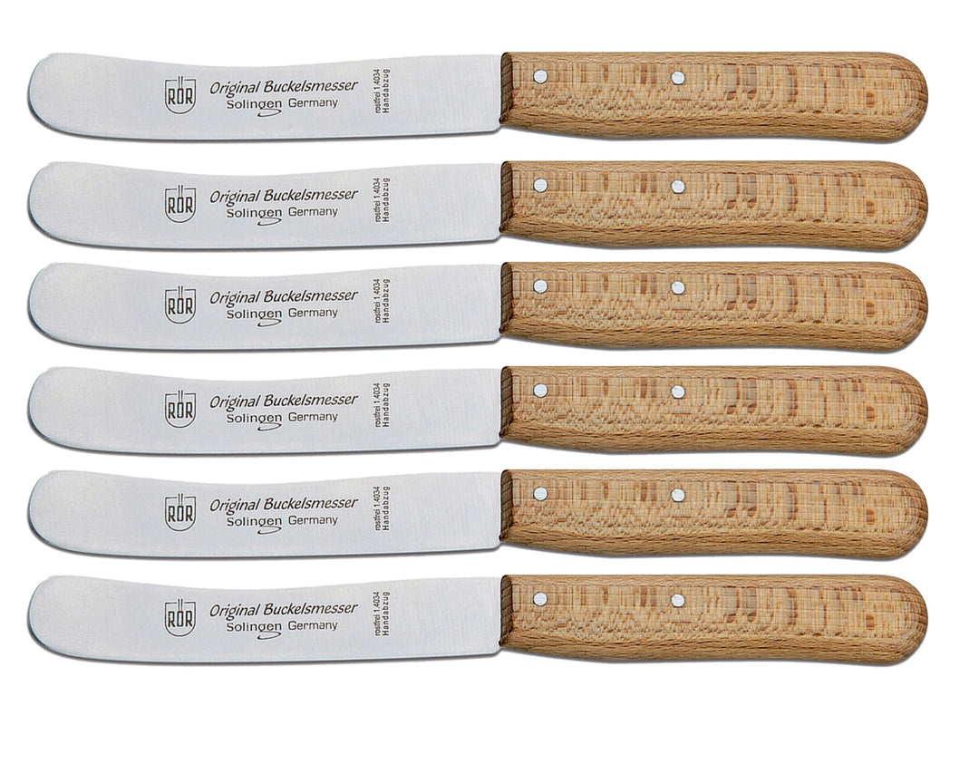 RÖR Küchenmesser/Brotzeitmesser - Buckelsmesser Set 6-teilig mit Glattschliff - rostfrei mit Buchenh