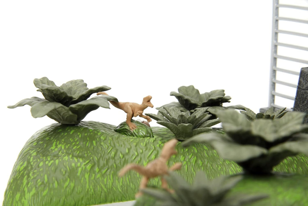 Jada Toys Jurassic World Nano Scene (17x18 cm) - Spiel-Kulisse mit Jurassic Park Tor, 2 Metall-Autos