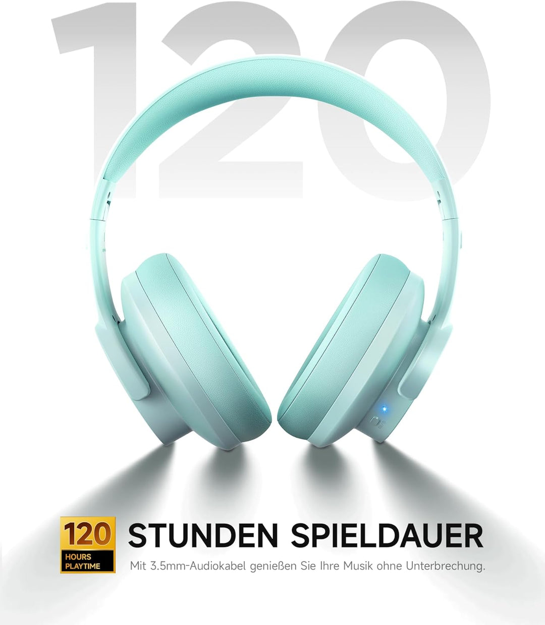 Picun B8 Bluetooth Over Ear Kopfhörer, 120H Spielzeit mit 3 EQ Modi, Niedrige Latenz, Freisprecheinr
