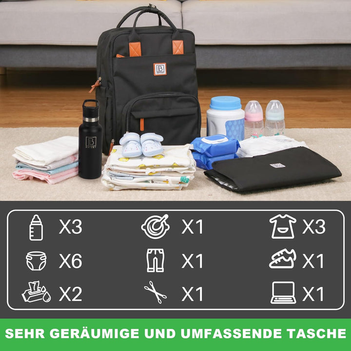 Brisby Wickelrucksack gross - Wickeltasche kinderwagen mit isoliertes Frontfach, Babytasche mit Wick