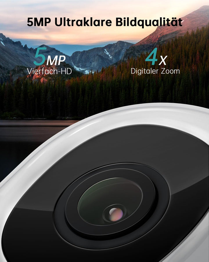 ZUMIMALL 5MP Überwachungskamera Aussen 5G/2,4GHz WLAN Kamera Überwachung aussen Kabelgebunden, 355°/