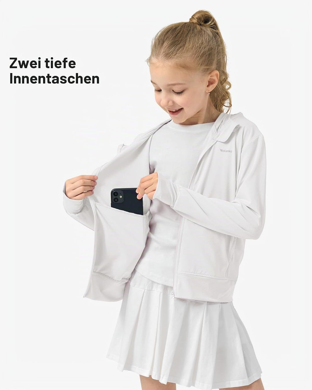 Rolanko Mädchen Sommerjacke mit Daumenlöchern Langarm Sonnenschutz Schnell Trocknend Reissverschluss