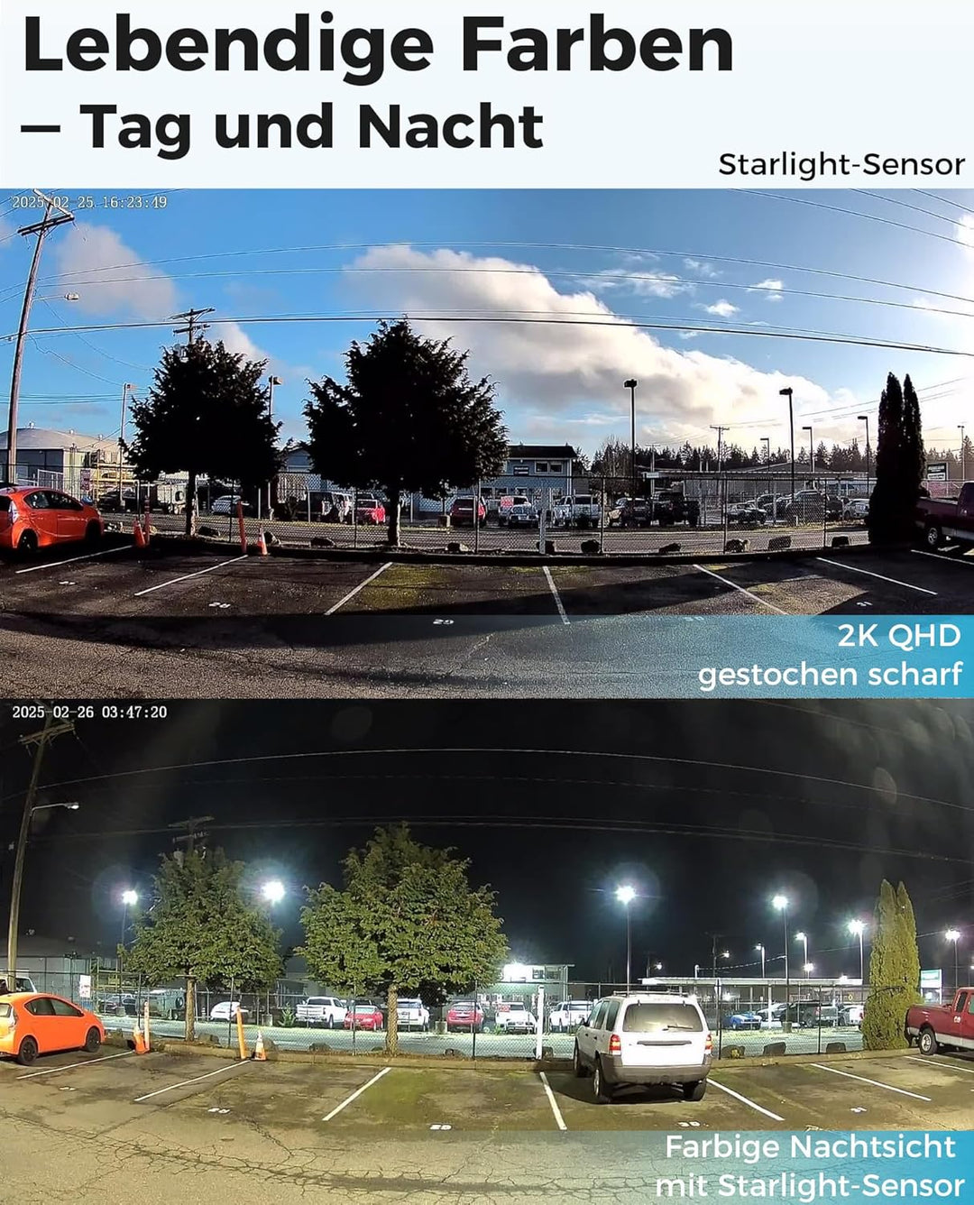 VIRTAVO 2K 3MP Überwachungskamera Aussen Akku, WLAN Kamera Kabellos für Innen & Aussen, Starlight Fa