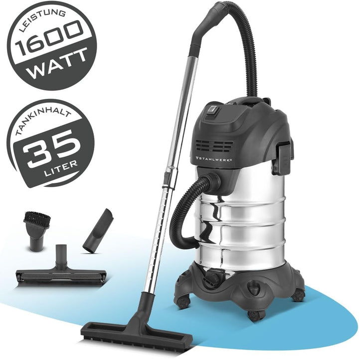 STAHLWERK Nass- und Trockensauger VCL-1600 ST – 1600 W Industriesauger mit 35 l Edelstahlbehälter, B