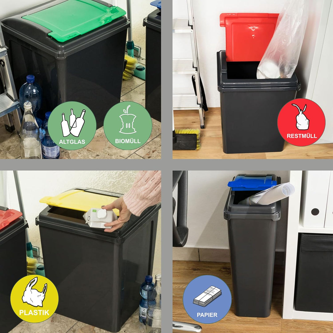 50 Liter Mülltonne Schwarz-Gelb, Mülleimer Küche, Mülltrennsystem, Abfalleimer Küche, Mülleimer 50l,
