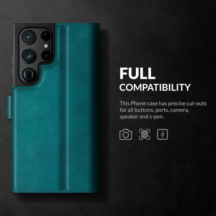 SURAZO Premium Slim Magnet Handyhülle für Samsung Galaxy S23 Ultra Hülle Leder – Echtleder Schutzhül