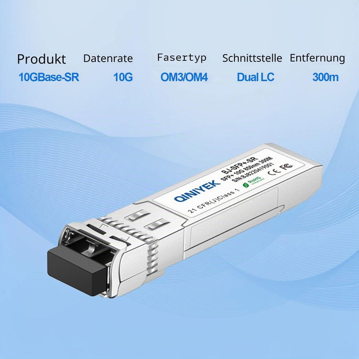 QINIYEK 10GBase-SR SFP+ Transceiver, 10G Multimode SFP+ LC-Modul, 850 nm MMF, bis zu 300 m, kompatib