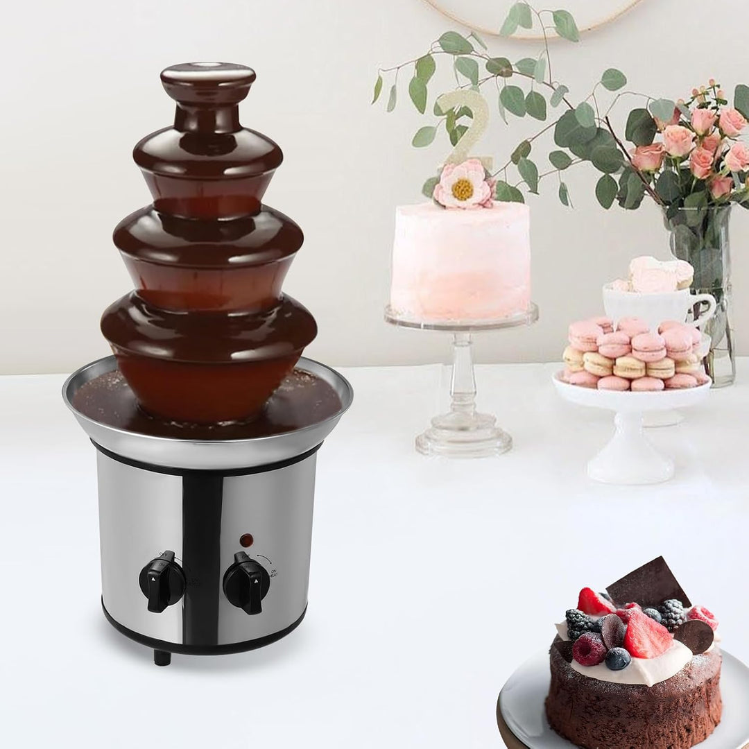 Schokobrunnen Schokolade 4 Ebenen Schokobrunnen mit Schmelzfunktion, Fliessfunktion & Warmhaltefunkt