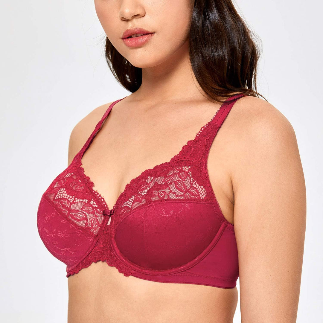 DELIMIRA Damen Minimizer BH ohne Einlagen mit Spitze mit Bügel Grosse Grössen 75D Dunkelrot, 75D Dun