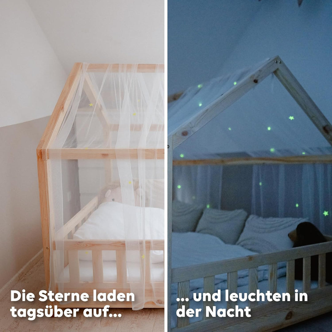 Hausbett Himmel mit leuchtenden Sternen - Betthimmel Hausbett Deko - Geschenk Mädchen & Jungen - Him