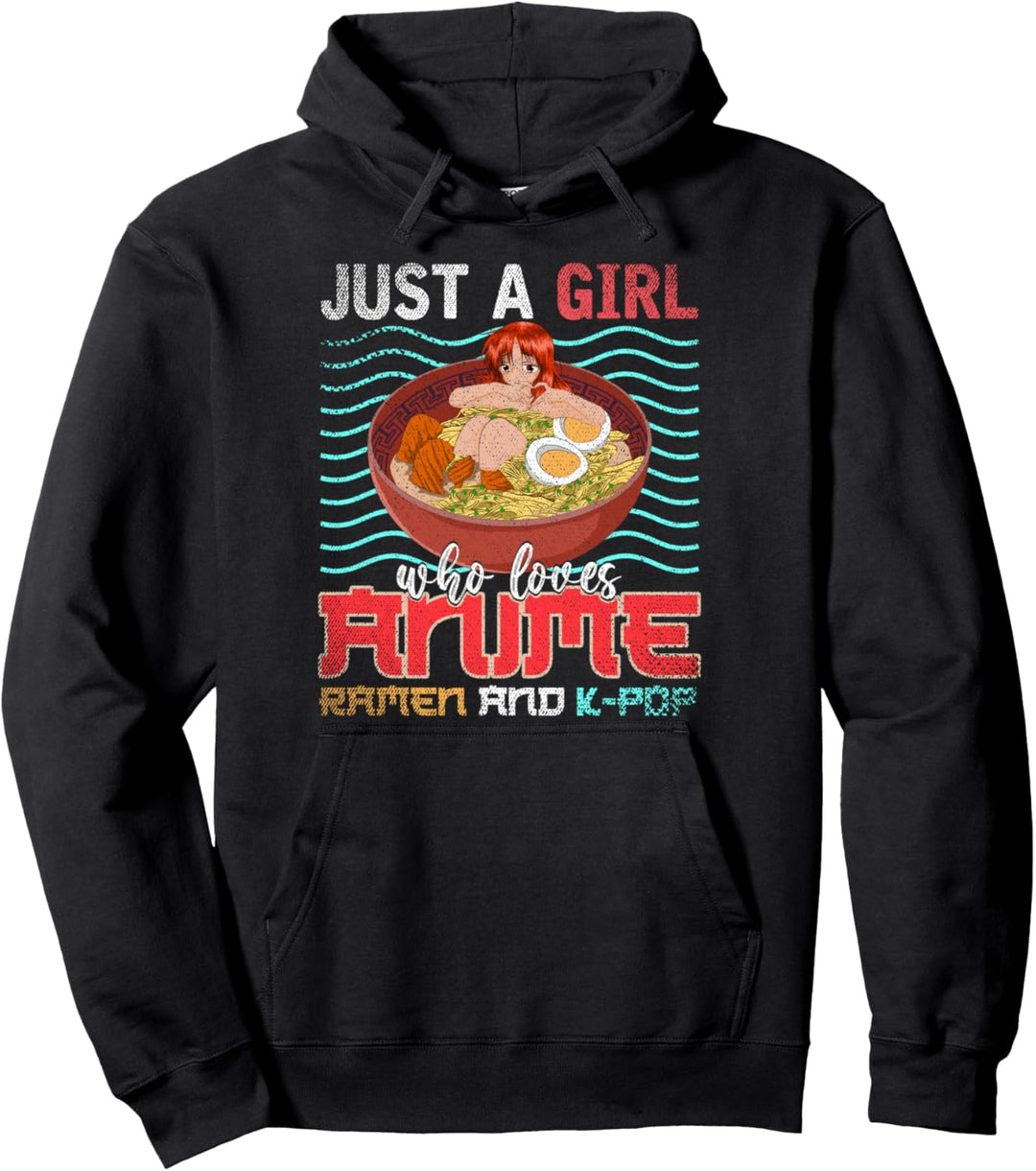 Nur ein Mädchen das Anime Ramen und Kpop liebt Anime Pullover Hoodie