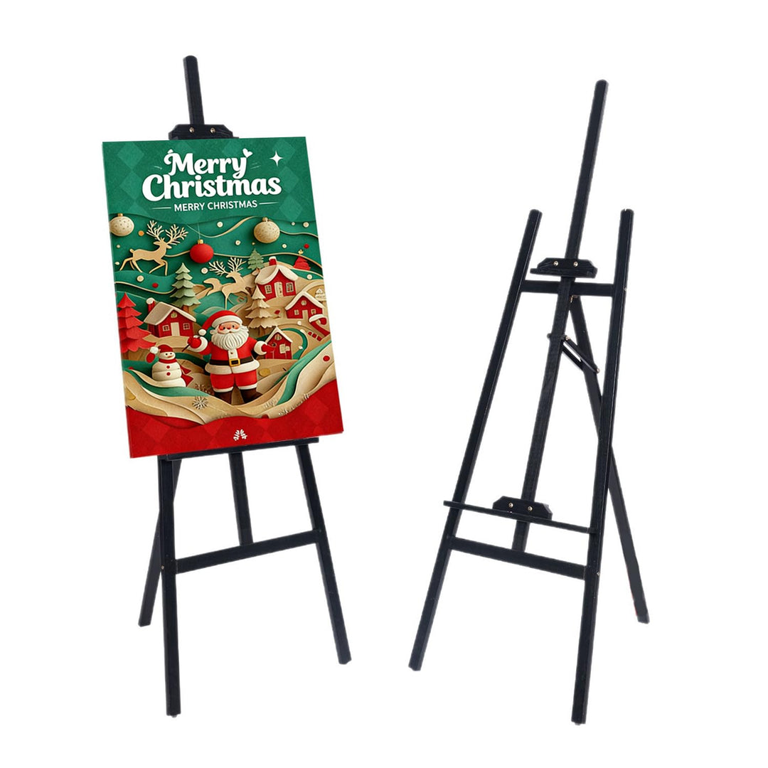 2PCS Staffelei Holz Gross,Staffelei Kinder,175 Cm Schwarz Massivholz-Malstaffelei,Höhenverstellbare,