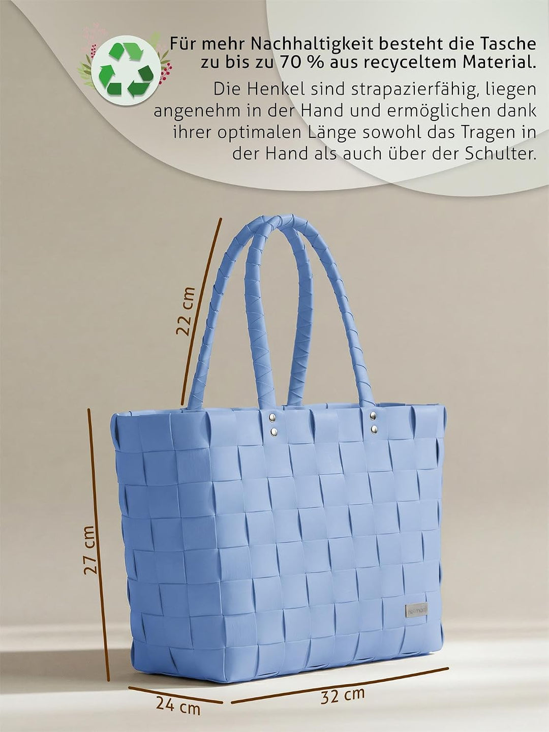 normani Einkaufstasche geflochten mit Henkeln - Tragetasche extra robust Farbe Light Blue Light Blue