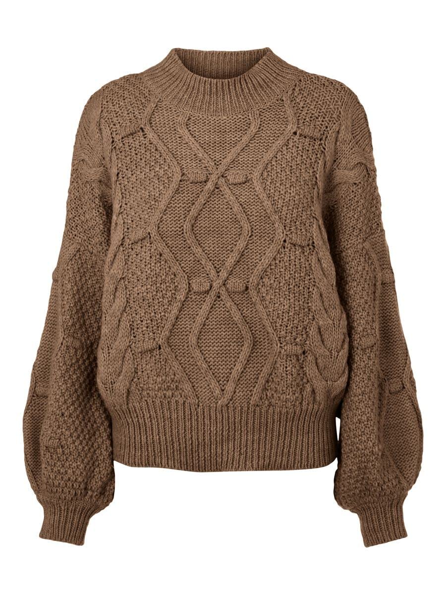Object Damen Objkamma Cable Knit Pullover Noos Strickpullover M Fossil, M Fossil