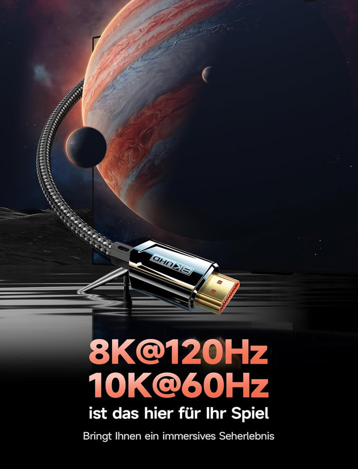 JSAUX 8K HDMI Kabel 5M, HDMI 2.1 Kabel Ultra High Speed 48Gbps, (8K@60Hz 4K@120Hz 144Hz) HDMI Kabel,