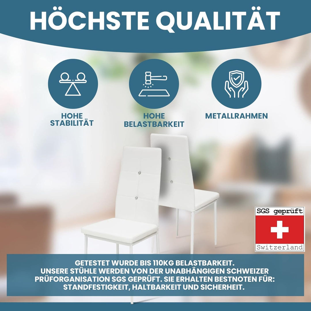 Albatros Esszimmerstühle 6er Set Diamond, Weiss - Edler Diamant-Look, Kunstleder-Bezug, bequemer Pol