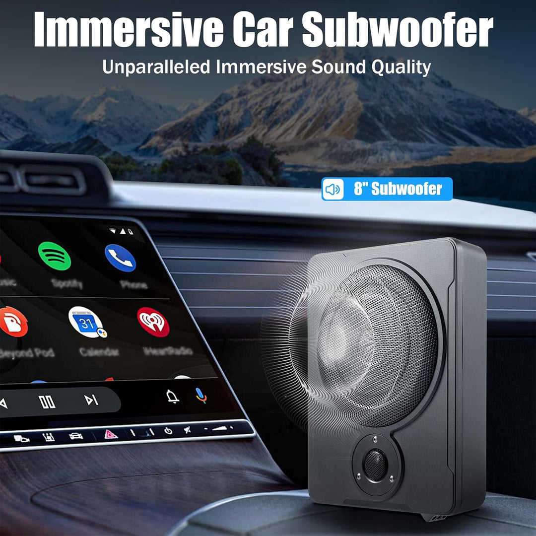 8 Zoll 600W Subwoofer Auto, Car Aktivwoofer Bass, Untersitz Lautsprecher, mit Aluminiumgehäuse, 12V