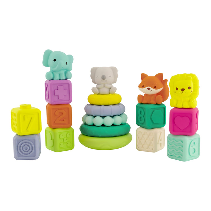 INFANTINO - Set de juegos Apilables - Anillos y Cubos para Apilar - Juguetes Sensoriales Educativos