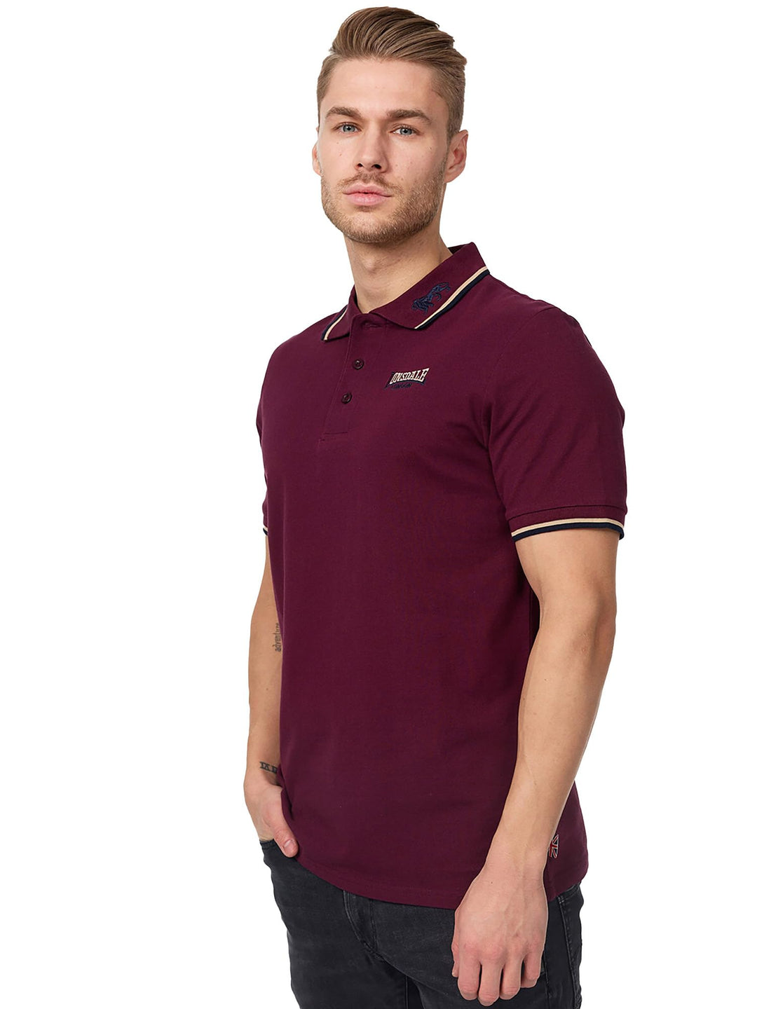Lonsdale Herren Poloshirt schmale Passform Lion Oxblood XXL, Oxblood XXL