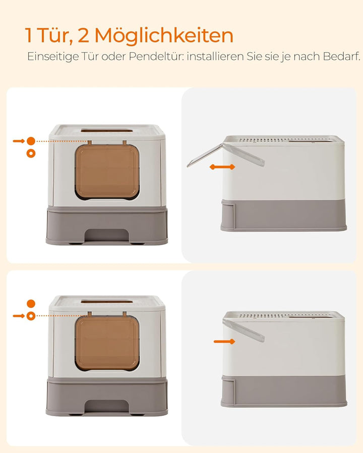 Feandrea Katzenklo, Katzentoilette, mit Deckel, ausziehbares Tablett, Schaufel, Bürste, für Katzen b