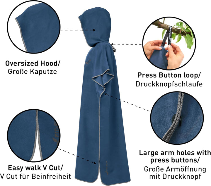 Fit-Flip Badeponcho aus Mikrofaser für Damen und Herren - schnelltrocknend, kompakt und Ultraleicht