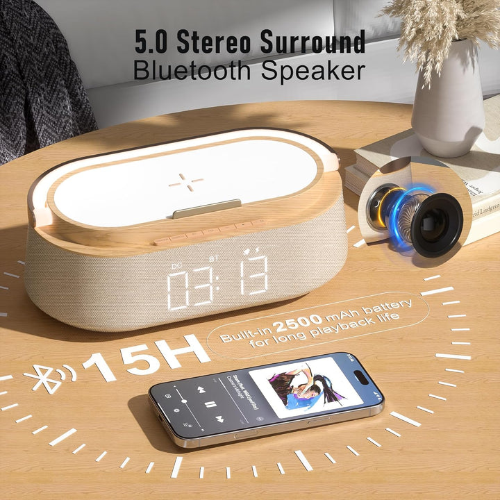 COLSUR Radiowecker Digital mit Wireless Charger, Bluetooth Lautsprecher mit USB-Ladegerät, Smart Wec