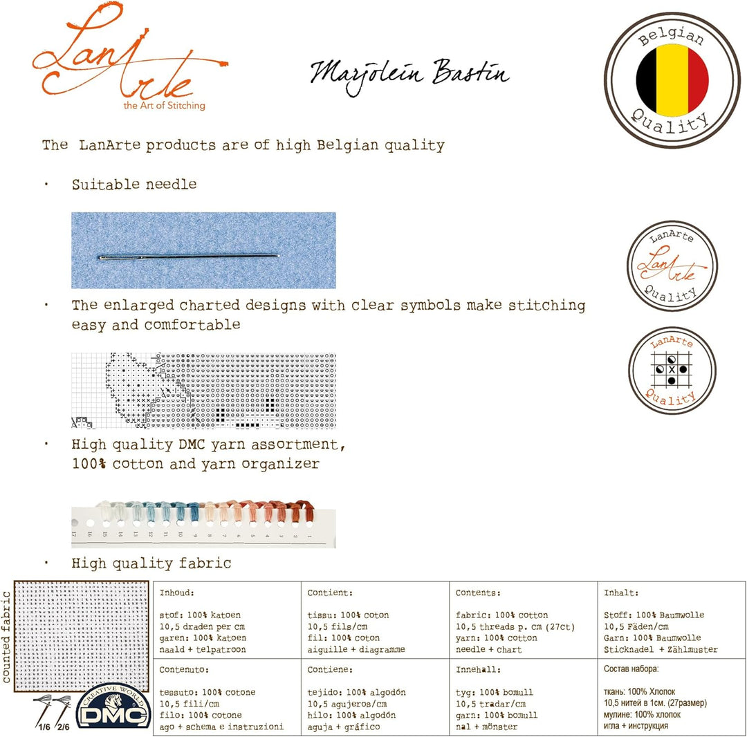 Lanarte Zählmusterpackung Dompfaff Zählstoff Kreuzstichpackung, Baumwolle, Mehrfarbig, 21 x 27 x 0.3