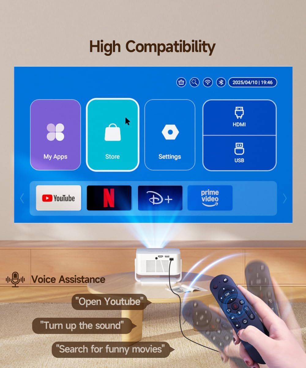 Magcubic Beamer Android 14,HY300max Mini Beamer 4K & 8K mit Dualband WiFi 6 BT 5.4, 260 ANSI unterst