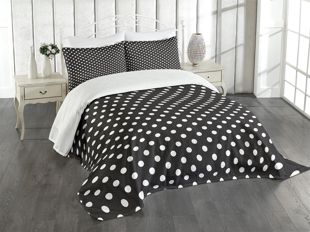 ABAKUHAUS Schwarz und weiss Tagesdecke Set, traditionelle Punkte, Set mit Kissenbezügen Waschbar, fü