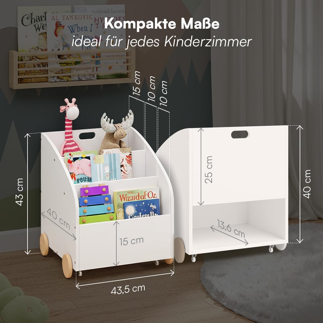 Bellabino Towy Kinderregal – Kinder Bücherregal mit 3 Fächern – Montessori Regal Weiss - Aufbewahrun