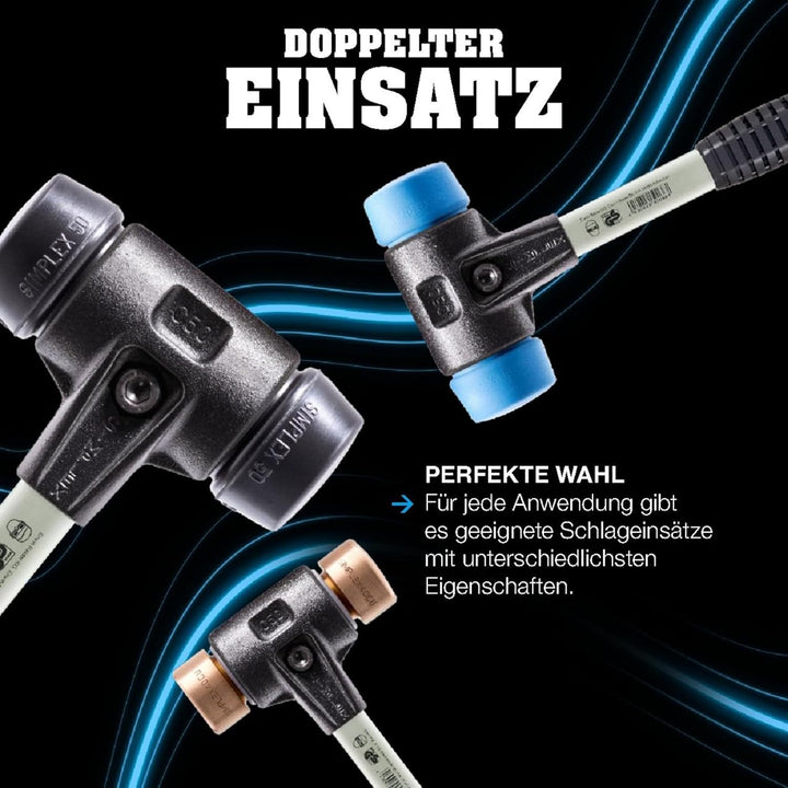 SIMPLEX-Schonhammer, Gummikomposition; mit verstärktem Tempergussgehäuse und Fiberglasstiel | D=50 m