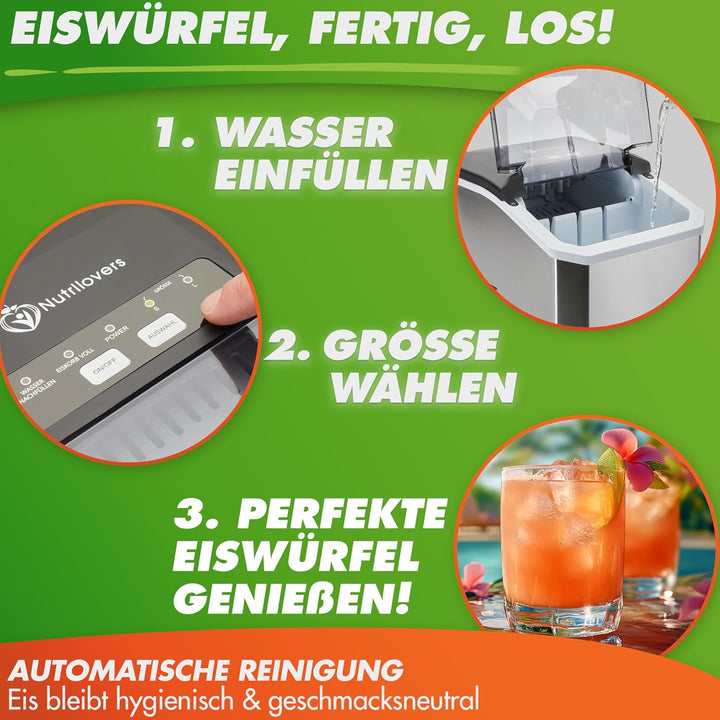 Nutrilovers Eiswürfelmaschine NUTRI-ICE MAKER Edelstahl Eiswürfelbereiter, Transparente Eiswürfel 2