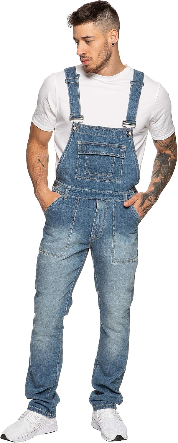 Enzo Herren Ezd390 Ven Denim Dungarees Overalls, 38 Light Stonewash, 38 Light Stonewash