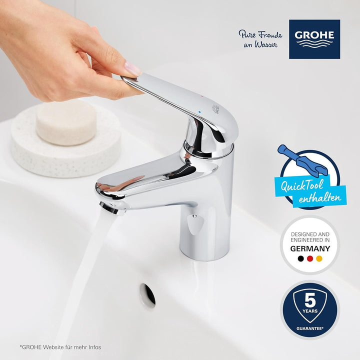 GROHE Swift, energiesparende Waschtischarmatur, Kaltwasser in Mittelstellung (Wasserhahn für Waschbe