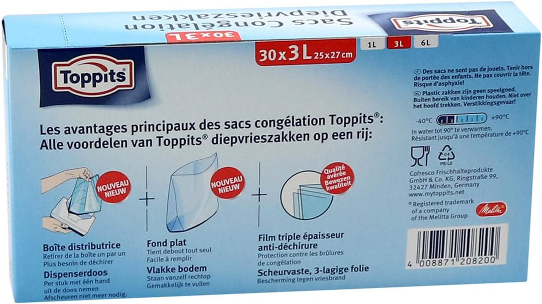 Toppits Tieffrierbeutel 3L (25 x 27cm), 4er Pack (4 x 30 Beutel)