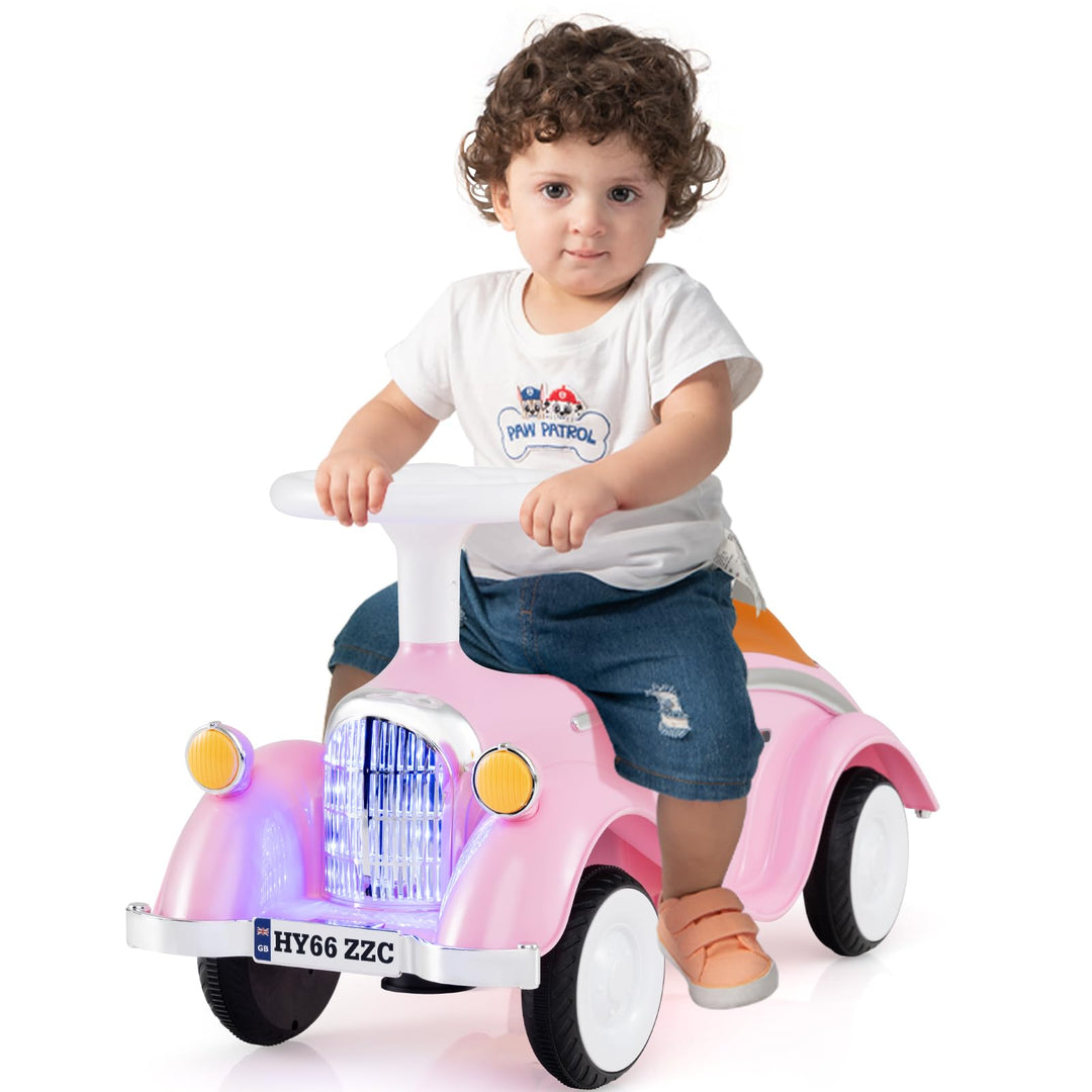 GOPLUS Kinder Rutschauto, Retro Classic Schiebeauto, Kinder Rutschfahrzeug mit Lenkrad, Hupe, LED-Sc