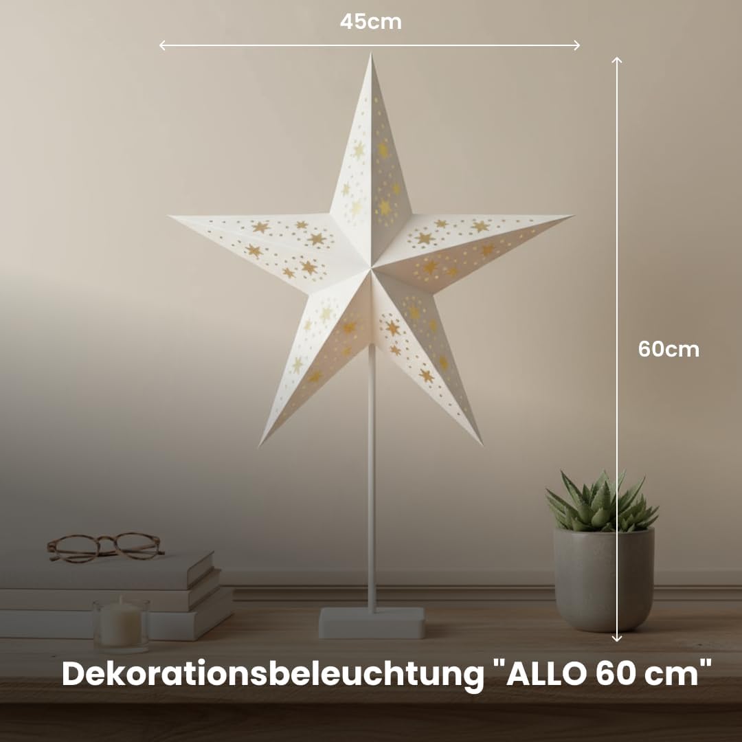 Star Trading Weihnachtsstern 60 cm – Papierstern mit stabilem Fuss, 10 warmweissen LEDs, batteriebet